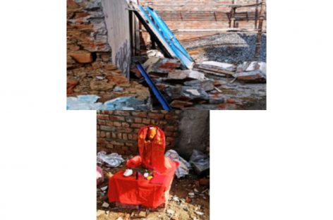 दयाल बाग कॉलोनी में चल रहे ईसाई ट्यूशन सेंटर में कुछ असामाजिक तत्वों ने तोडफ़ोड़ कर 21 जून को जबरन हनुमान मूर्ति रख दी और अब कह रहे हैं कि ये लोग जानवर काटते हैं|