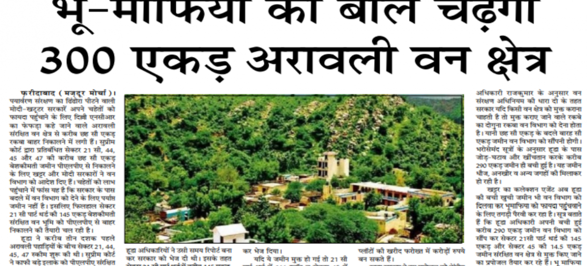भू-माफिया की बलि चढ़ेगा 300 एकड़ अरावली वन क्षेत्र
