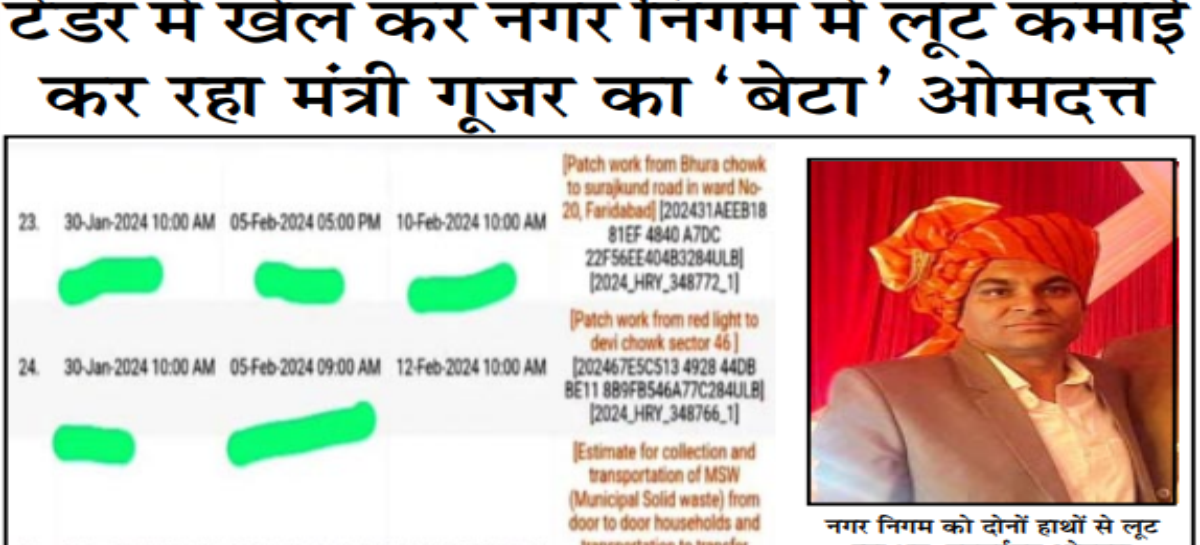 टेंडर में खेल कर नगर निगम में लूट कमाई  कर रहा मंत्री गूजर का ‘बेटा’ ओमदत्त